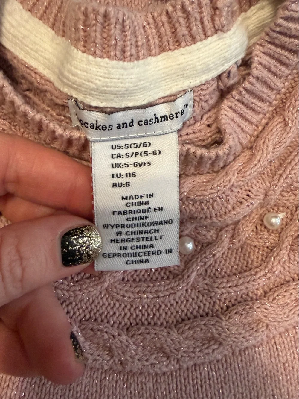 cupcakes & cashmere Girl’s Blush Cable-Knit Pearl-Accent Crewneck Sweater Dress